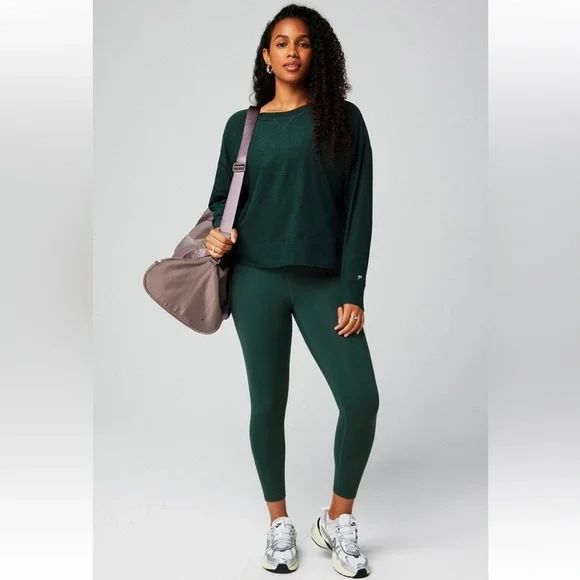 Fabletics Cloud Jersey Boxy Long-Sleeve Top | L | Everpine Heather - Picture 2 of 8